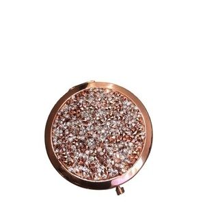 Compact makeup Mirror w/Glass Crystal Diamonds Great for travel - NWOT Rose Gold
